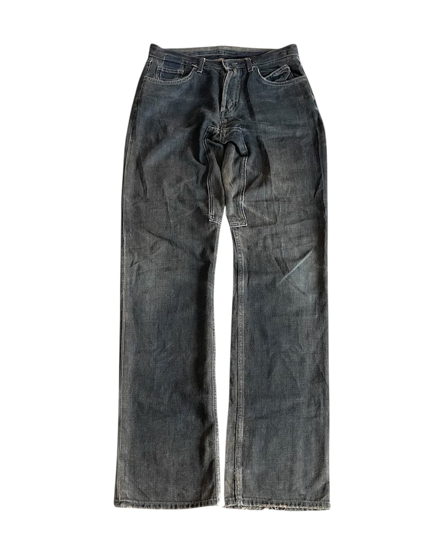 Rick Owens SLAB 2000s Charcoal Coated Brown Denim Jeans