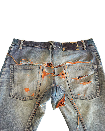Beauty:Beast 00s Orange Yarn Thrashed Distressed Denim
