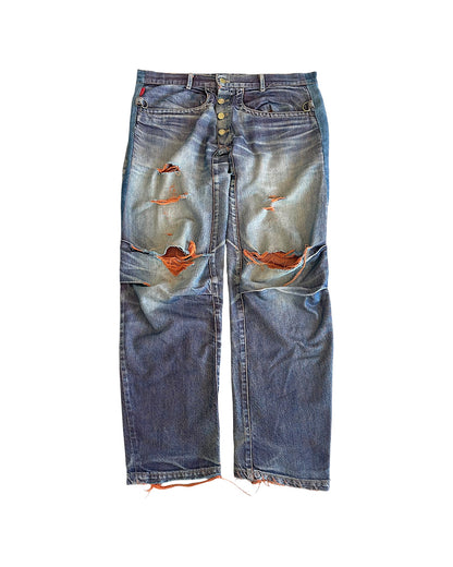 Beauty:Beast 00s Orange Yarn Thrashed Distressed Denim