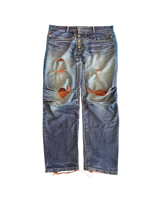 Beauty:Beast 00s Orange Yarn Thrashed Distressed Denim