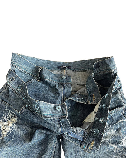 In The Attic Double Waist Studded Fringe Straight Denim