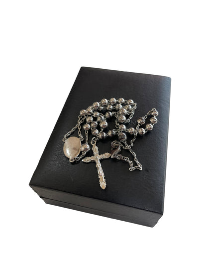 Dolce & Gabbana .925 Sterling Silver Bead Rosary Cross Mary Necklace