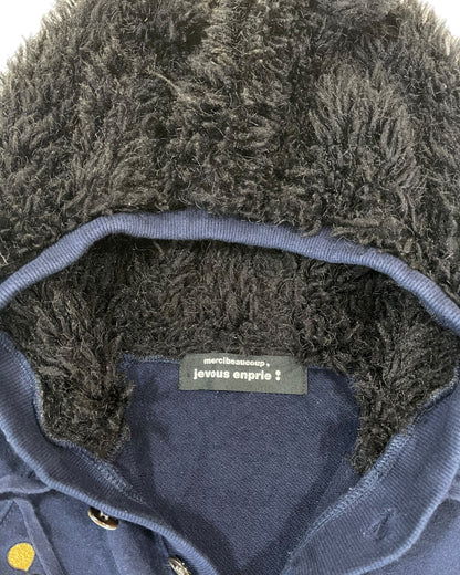 Mercibeaucoup Fuzzy Fur Bear Head Ears Hooded Button Sweatshirt
