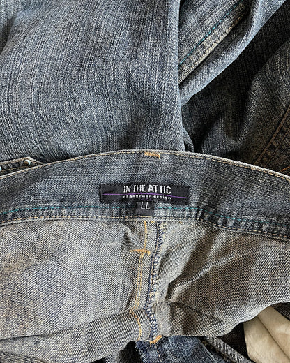 In The Attic Double Waist Studded Fringe Straight Denim