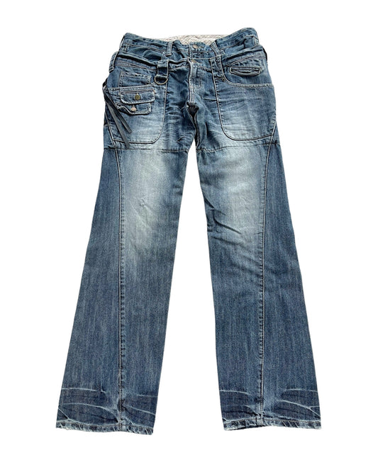 PPFM 00s Double Waist Floral Back Zip Tassel Denim