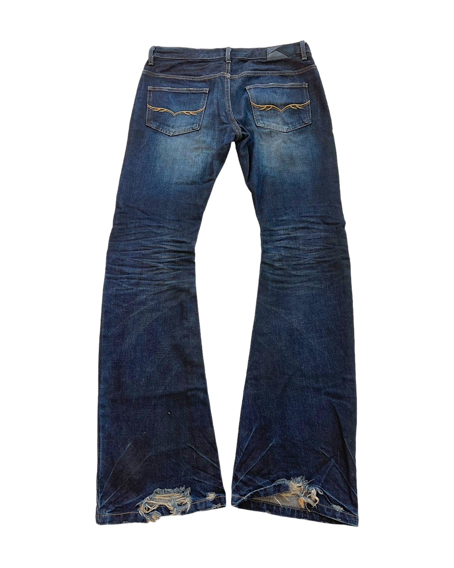 FUGA Distressed Repair Stitch Newspaper Bootcut Denim