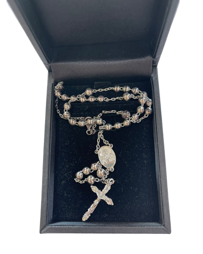 Dolce & Gabbana .925 Sterling Silver Bead Rosary Cross Mary Necklace