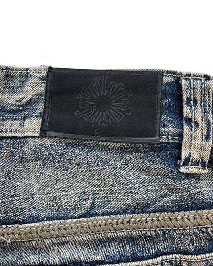 2000s Tornado Mart Tribal Embroidery Twisted Seam Chain Stitch Denim