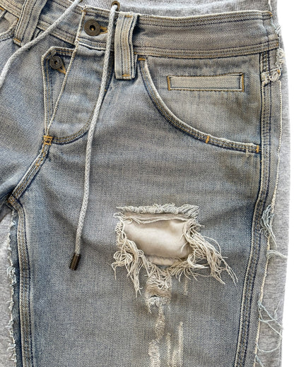 2000s Dolce & Gabbana Hybrid Distressed Denim Sweat Double Waist Shorts