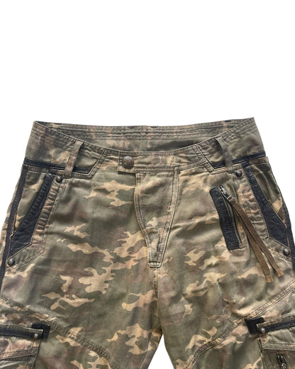 14th Addiction Goat Leather Trim Coin Button Military Cargo Pants