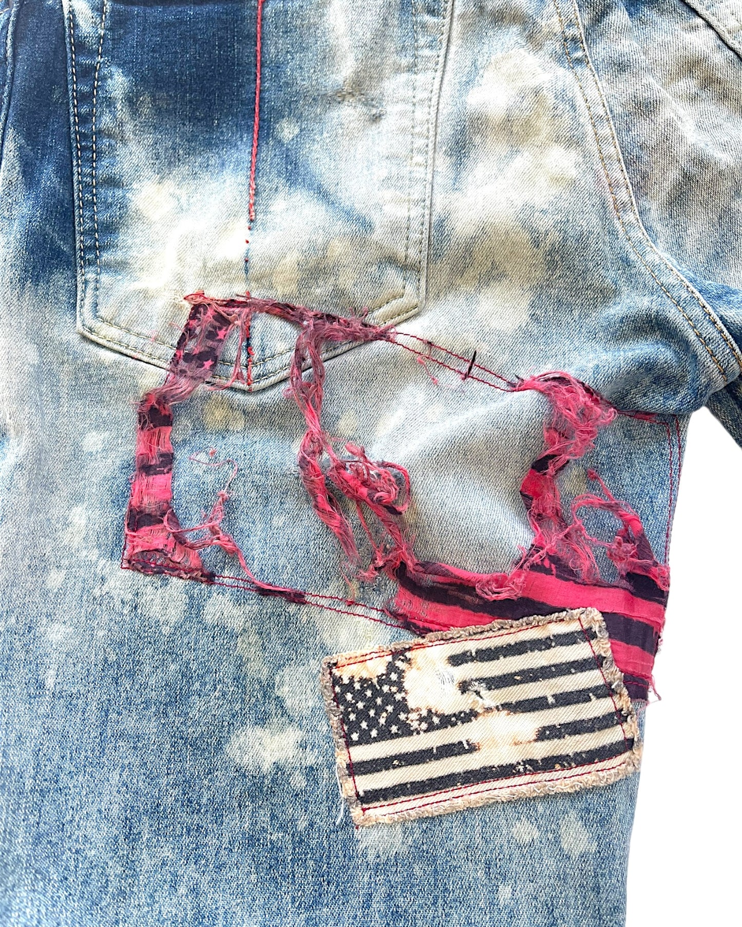 L.G.B. (Le Grand Bleu) S-Wolf Stars & Stripes Patches Leather Repair Bleach Denim