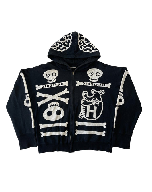 1980/90s Hysteric Glamour Anatomy Skulls Bones Zip Hoodie