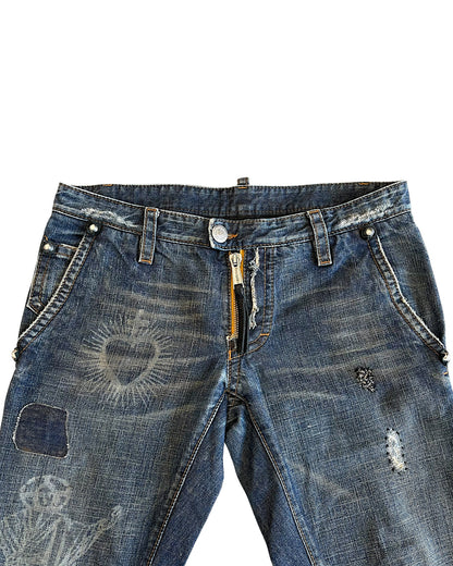 Dsquared2 00s Tattoo Prints Leather Detail Denim