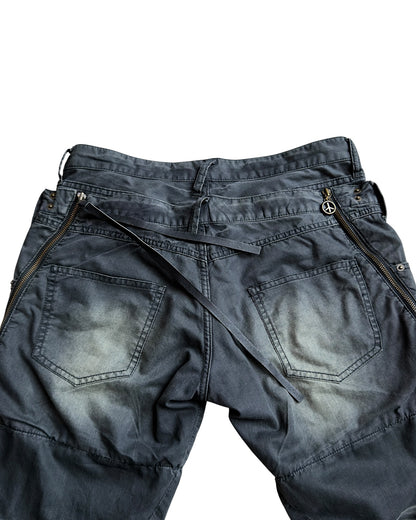 PPFM 2000s Double Waist Leather Tassel Floral Pants