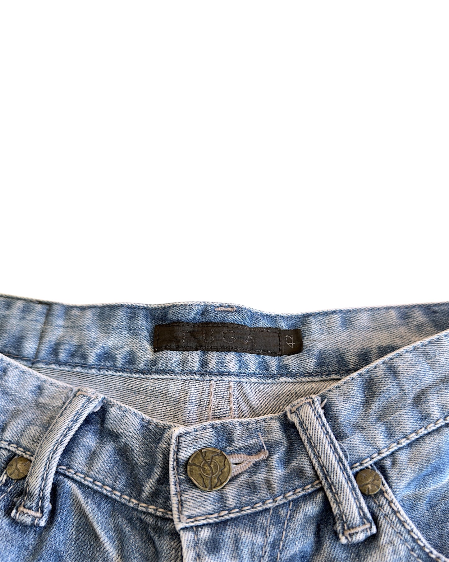 FUGA 2000s Light Blue Washed Black Oil Distressed Denim Jeans