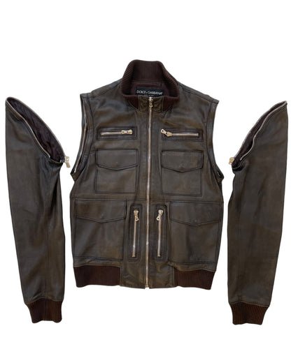 Dolce & Gabbana 2000s Cargo Multi-Pocket 2Way Lamb Leather Vest Jacket