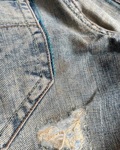 Tornado Mart 00s Distressed Repair Flare Denim Jeans