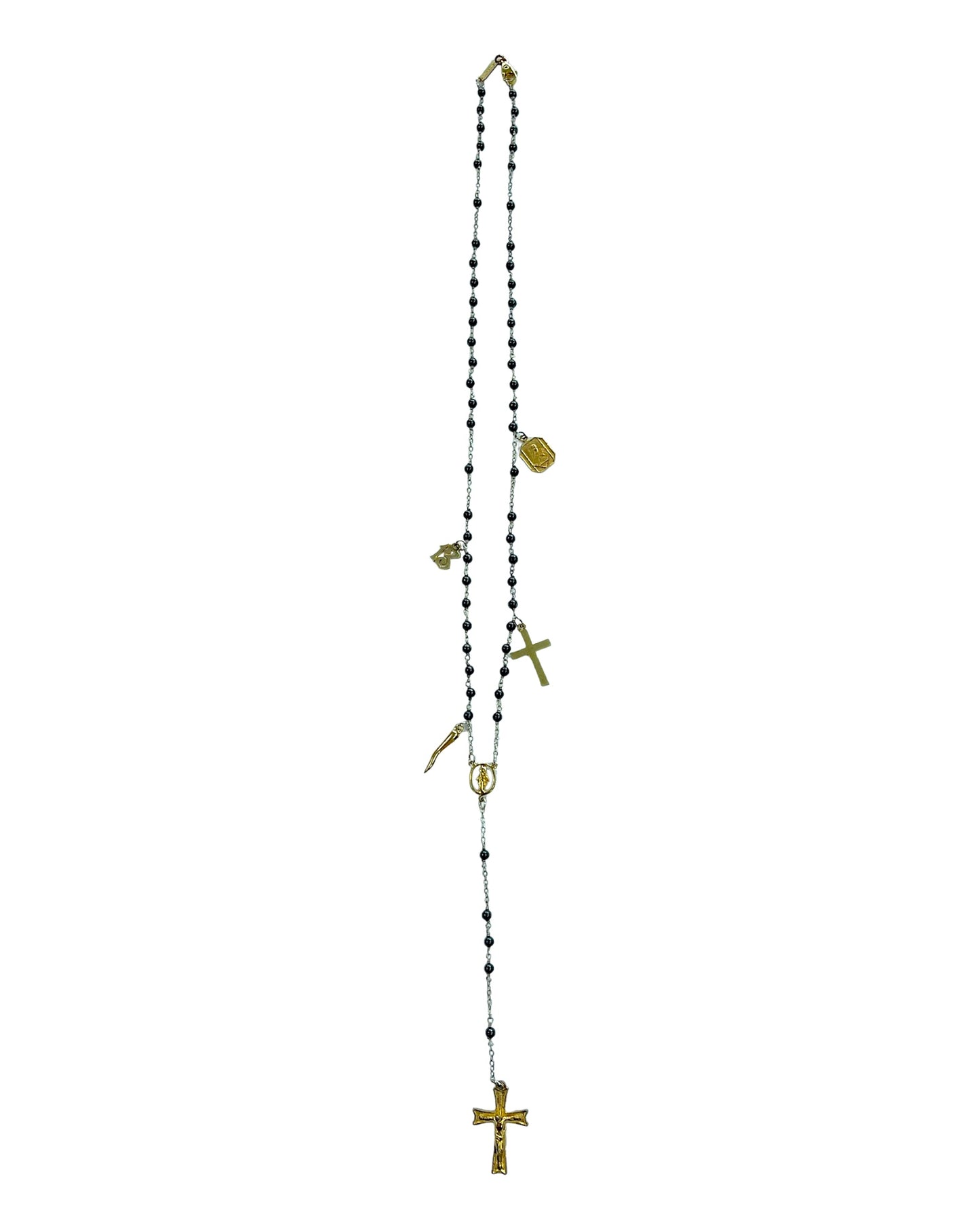 Dolce & Gabbana Gold Alloy Black Jade Cross Rosary Charms Necklace