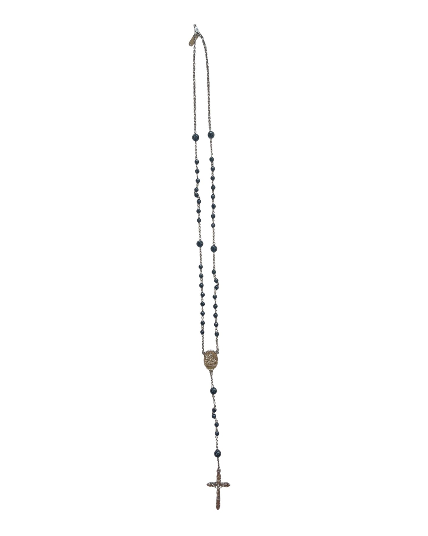 Dolce & Gabbana Black Bead Rosary Cross Mary Brass Necklace