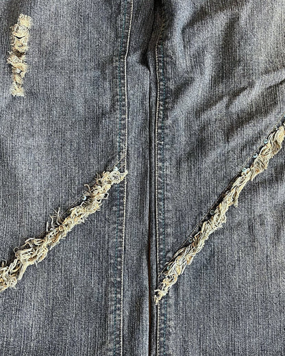 In The Attic Double Waist Studded Fringe Straight Denim
