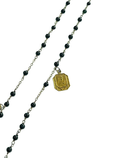 Dolce & Gabbana Gold Alloy Black Jade Cross Rosary Charms Necklace