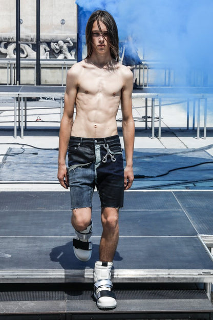 Rick Owens SS2019 "Babel" Black Wax Sample Tyrone Collage Denim Shorts