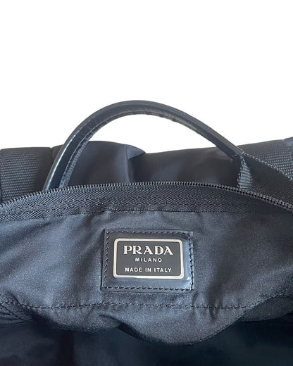 Prada Nylon & Leather Trim Drum Duffle Luggage Bag