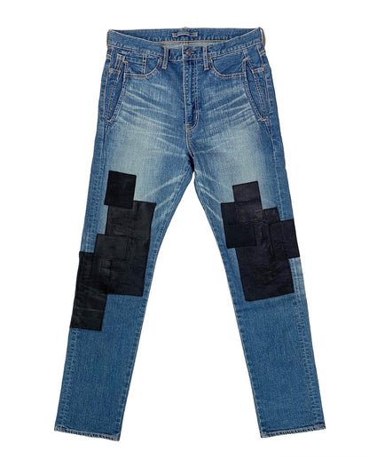 Miharayasuhiro Leather Patchwork Reconstructed Denim