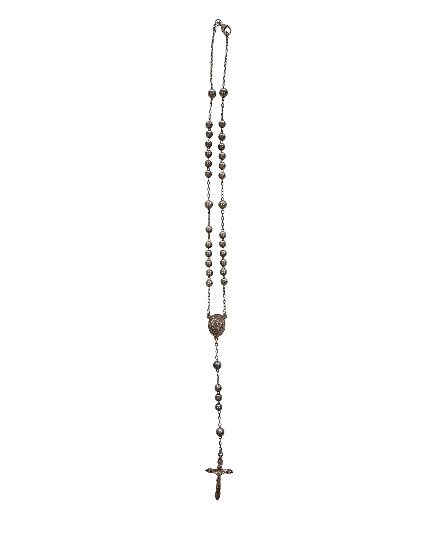 Dolce & Gabbana .925 Sterling Silver Bead Rosary Cross Mary Necklace