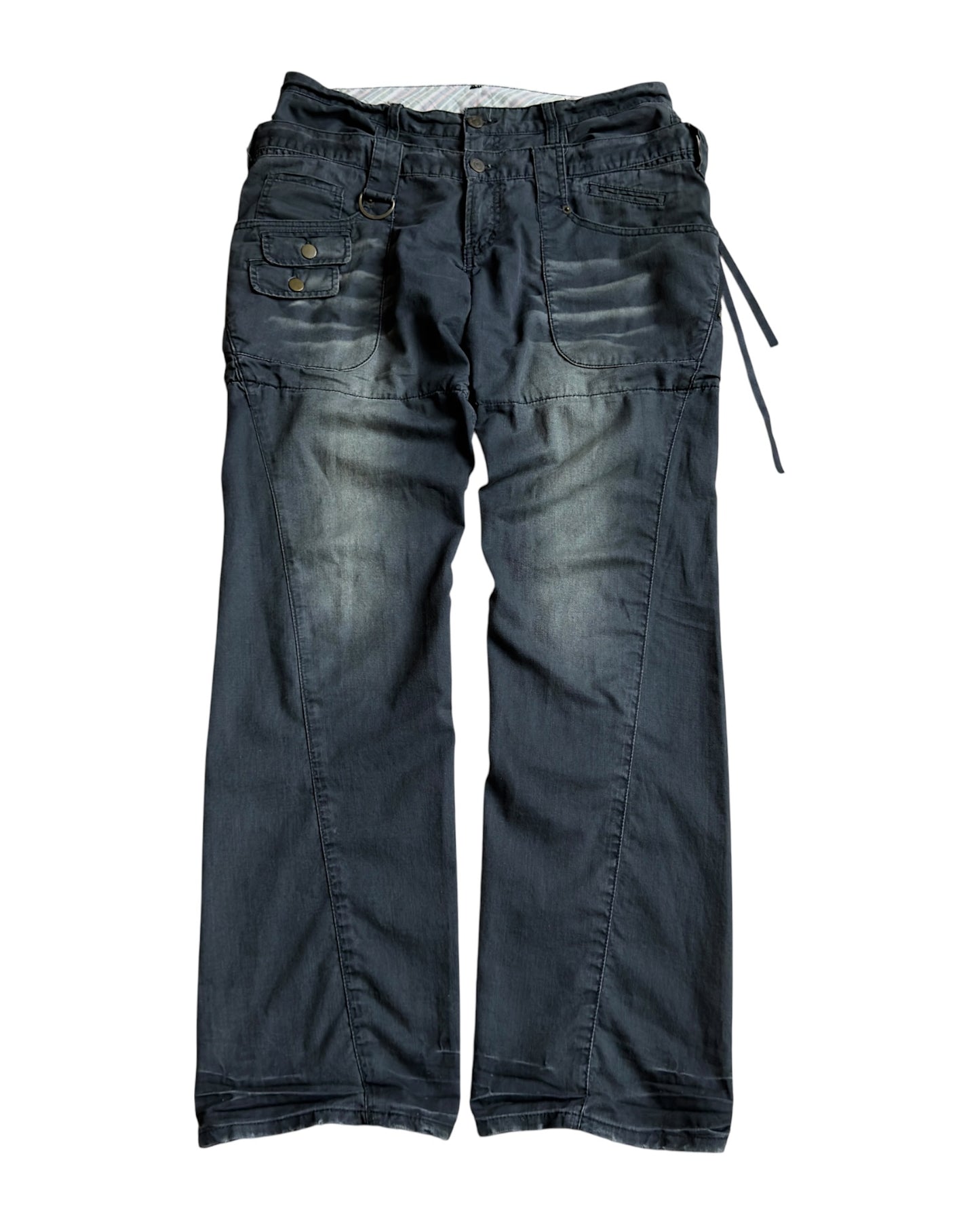 PPFM 2000s Double Waist Leather Tassel Floral Pants