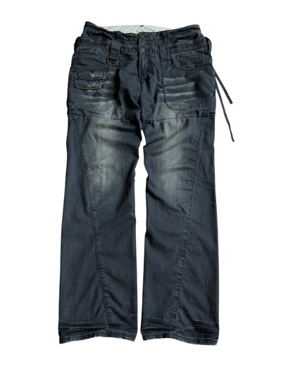 PPFM 2000s Double Waist Leather Tassel Floral Pants