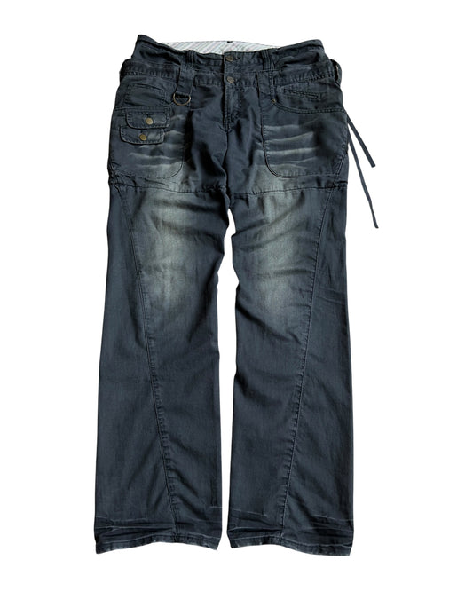 PPFM 2000s Double Waist Leather Tassel Floral Pants