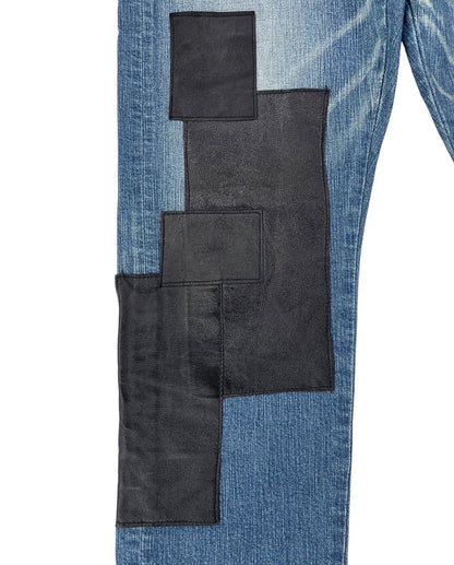 Miharayasuhiro Leather Patchwork Reconstructed Denim