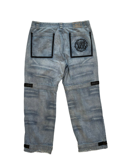 2000s Marithé + François Girbaud Chain Embroidery Cargo Velcro Strap Denim Pants