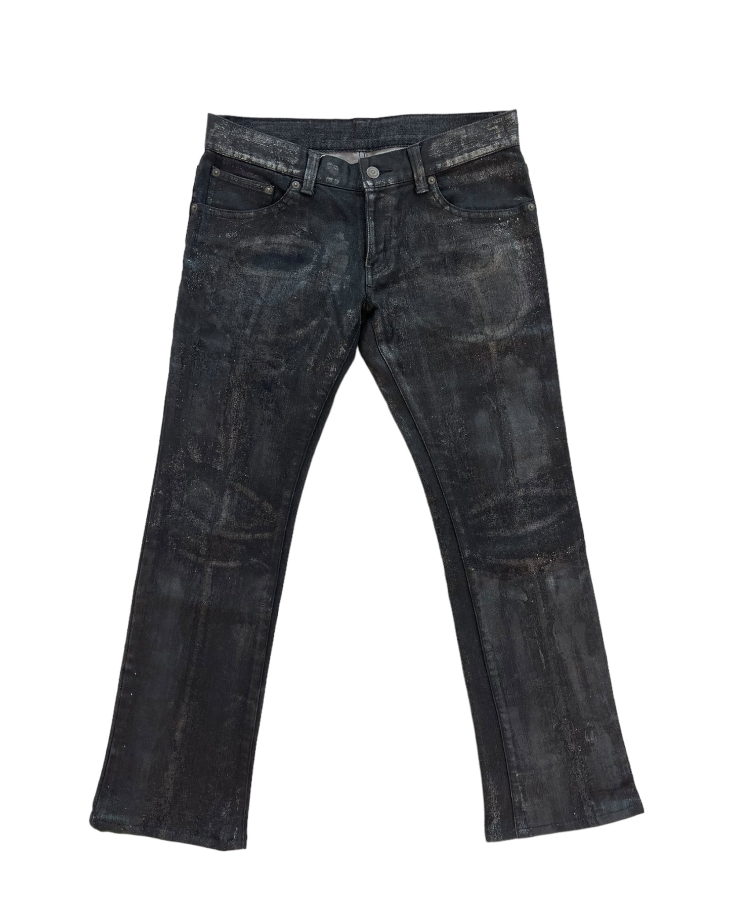 Tornado Mart Waxed Silver Paint Coated Ash Flare Denim Jeans