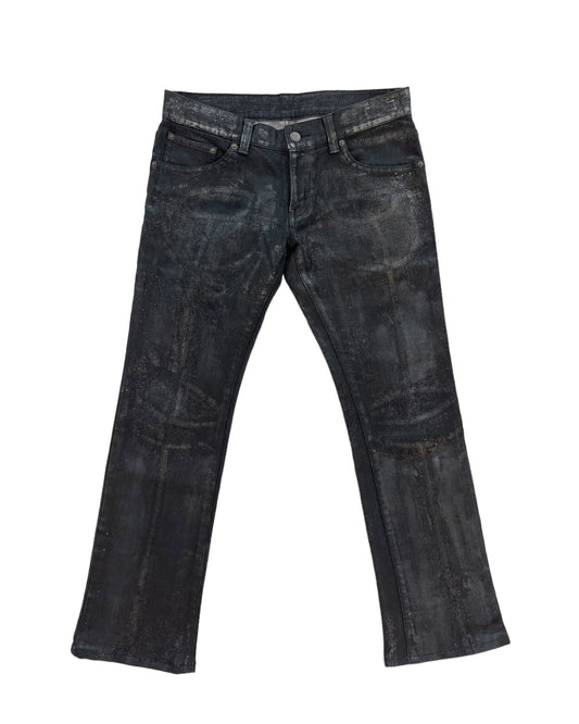 Tornado Mart Waxed Silver Paint Coated Ash Flare Denim Jeans