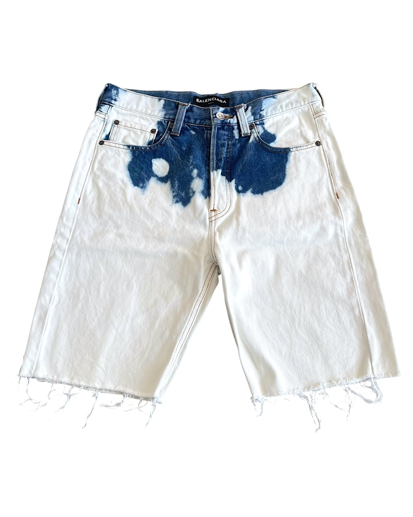 Balenciaga SS17 Frayed Bleach Denim Shorts