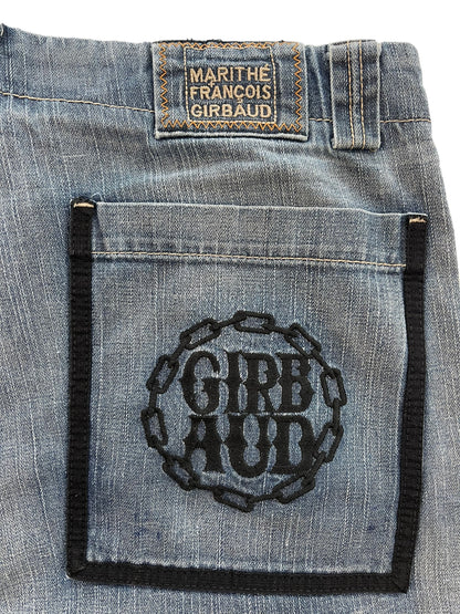 2000s Marithé + François Girbaud Chain Embroidery Cargo Velcro Strap Denim Pants