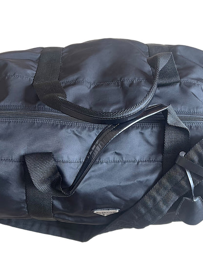 Prada Nylon & Leather Trim Drum Duffle Luggage Bag