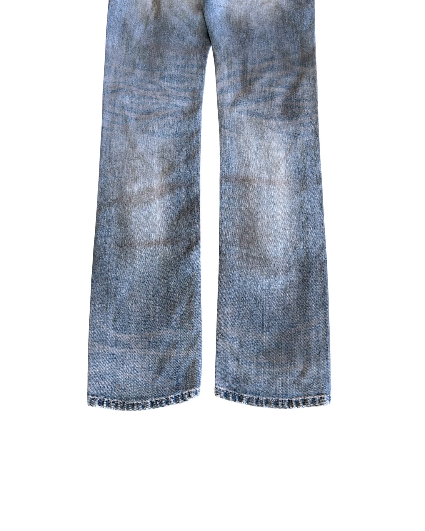 FUGA 2000s Light Blue Washed Black Oil Distressed Denim Jeans