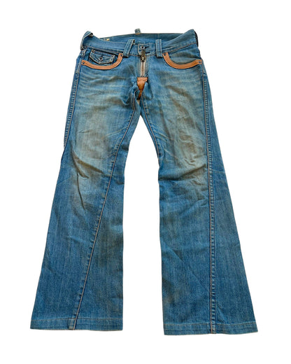 Buffalo Bobs 00s Twisted Seam Flare Leather Detail Denim