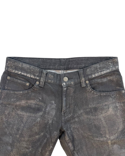 Tornado Mart Waxed Silver Paint Coated Ash Flare Denim Jeans