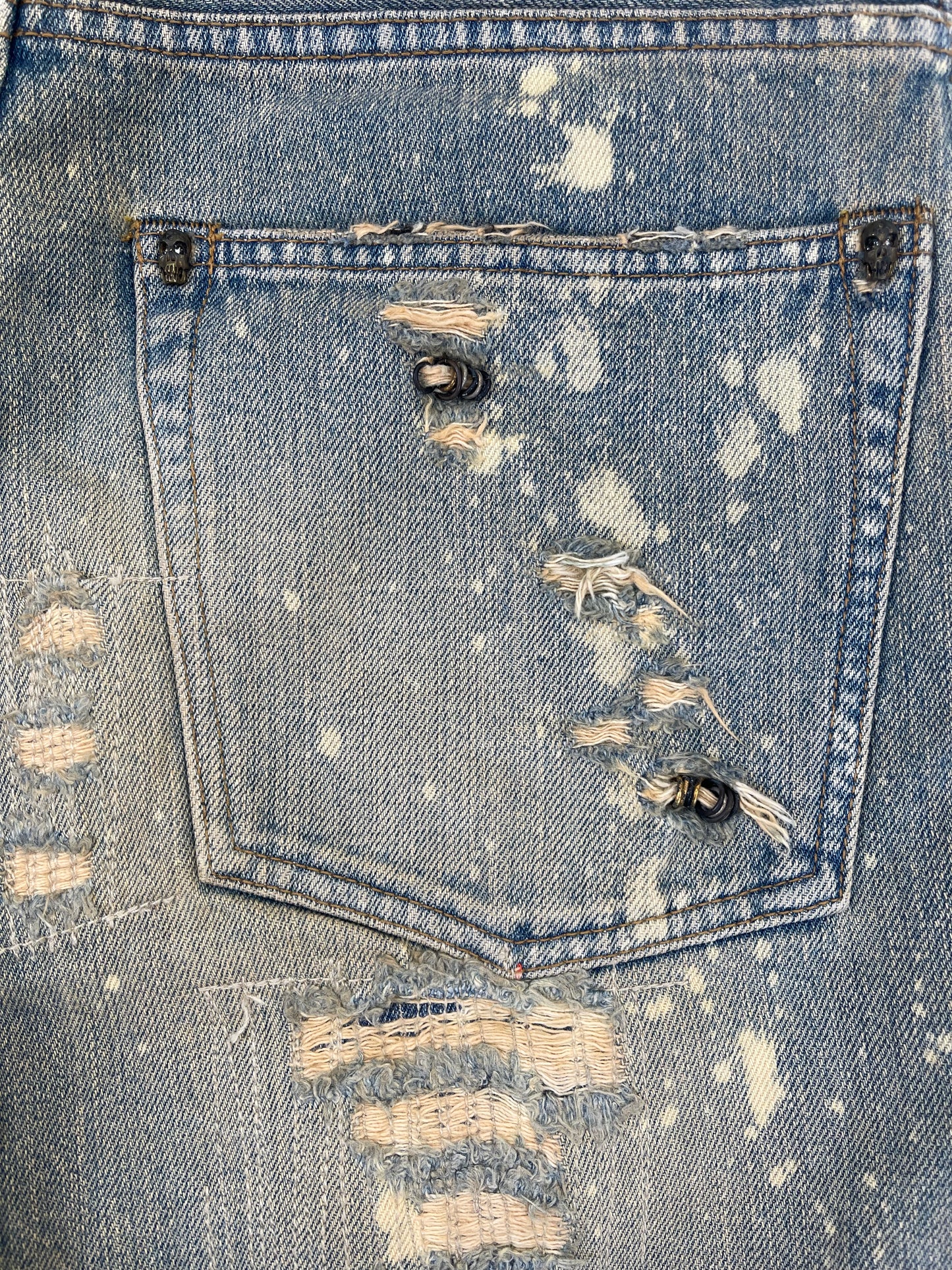 Ifsixwasnine Mud Max Bear 4/3 Asymmetric Pierced Distressed Denim Shorts