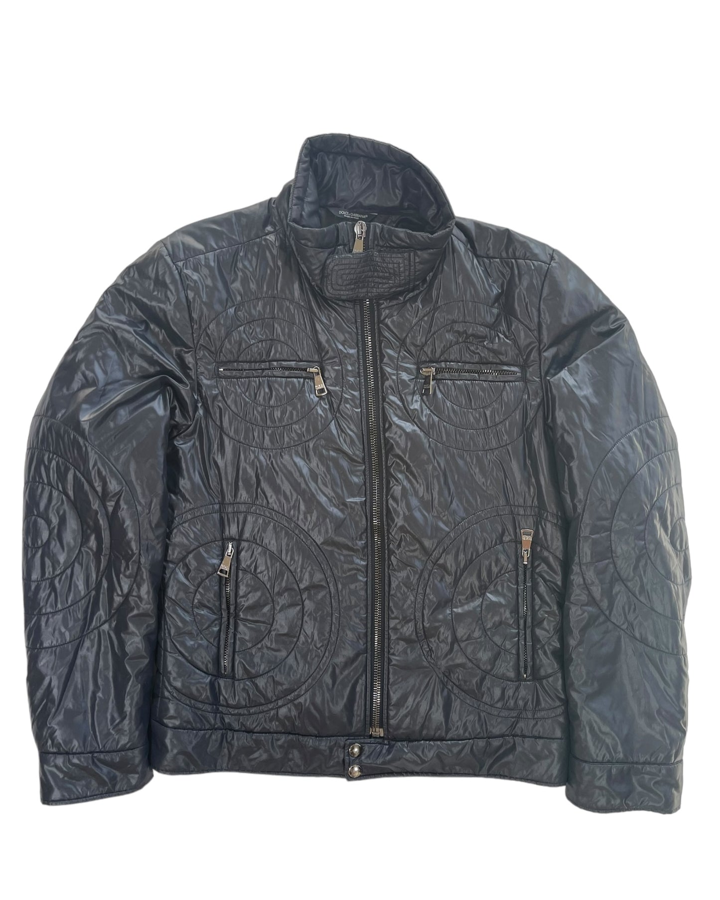 2000s Dolce & Gabbana Glossy Circular Pattern Nylon Padded Jacket