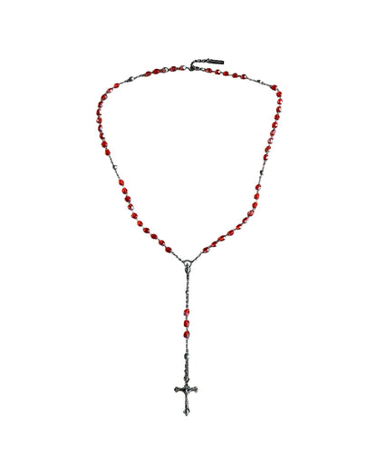 Dolce & Gabbana Cross Rosary Red Crystals Alloy Necklace
