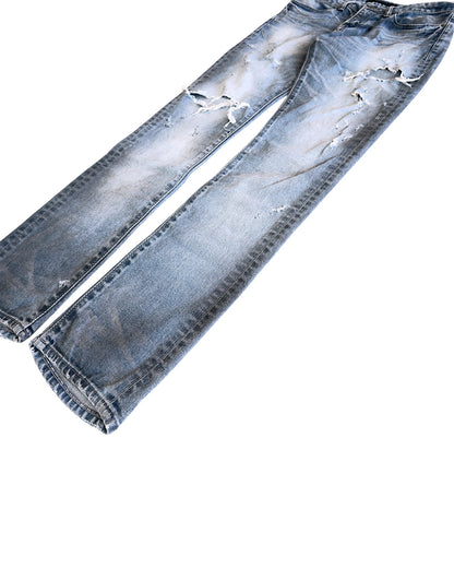 FUGA 2000s Light Blue Washed Black Oil Distressed Denim Jeans