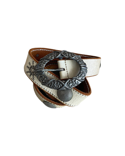 Tornado Mart Concho Studded Coin Engraved Leather Belt