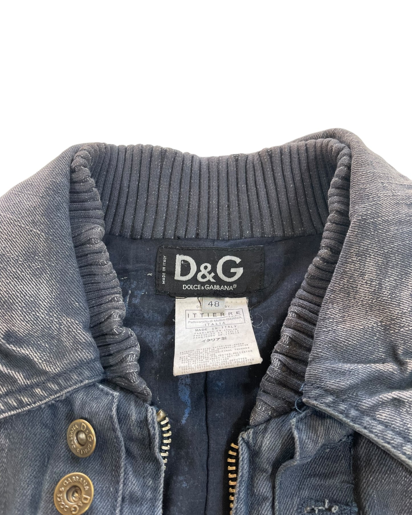 Dolce & Gabbana 00s Double Layer Mega Button Over-Dye Wash Denim Jacket