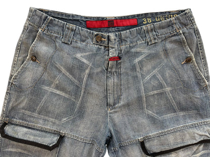 2000s Marithé + François Girbaud Chain Embroidery Cargo Velcro Strap Denim Pants