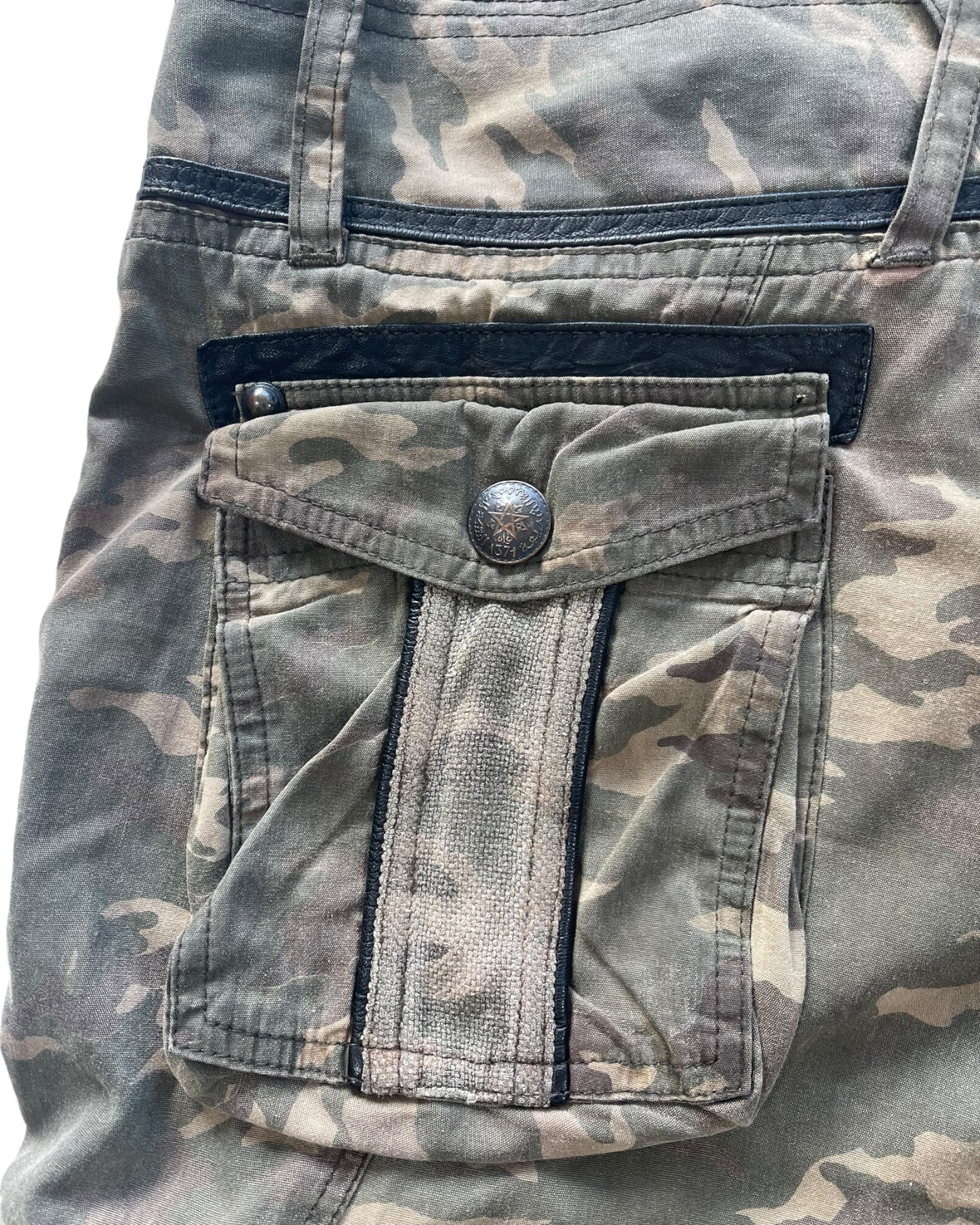 14th Addiction Goat Leather Trim Coin Button Military Cargo Pants